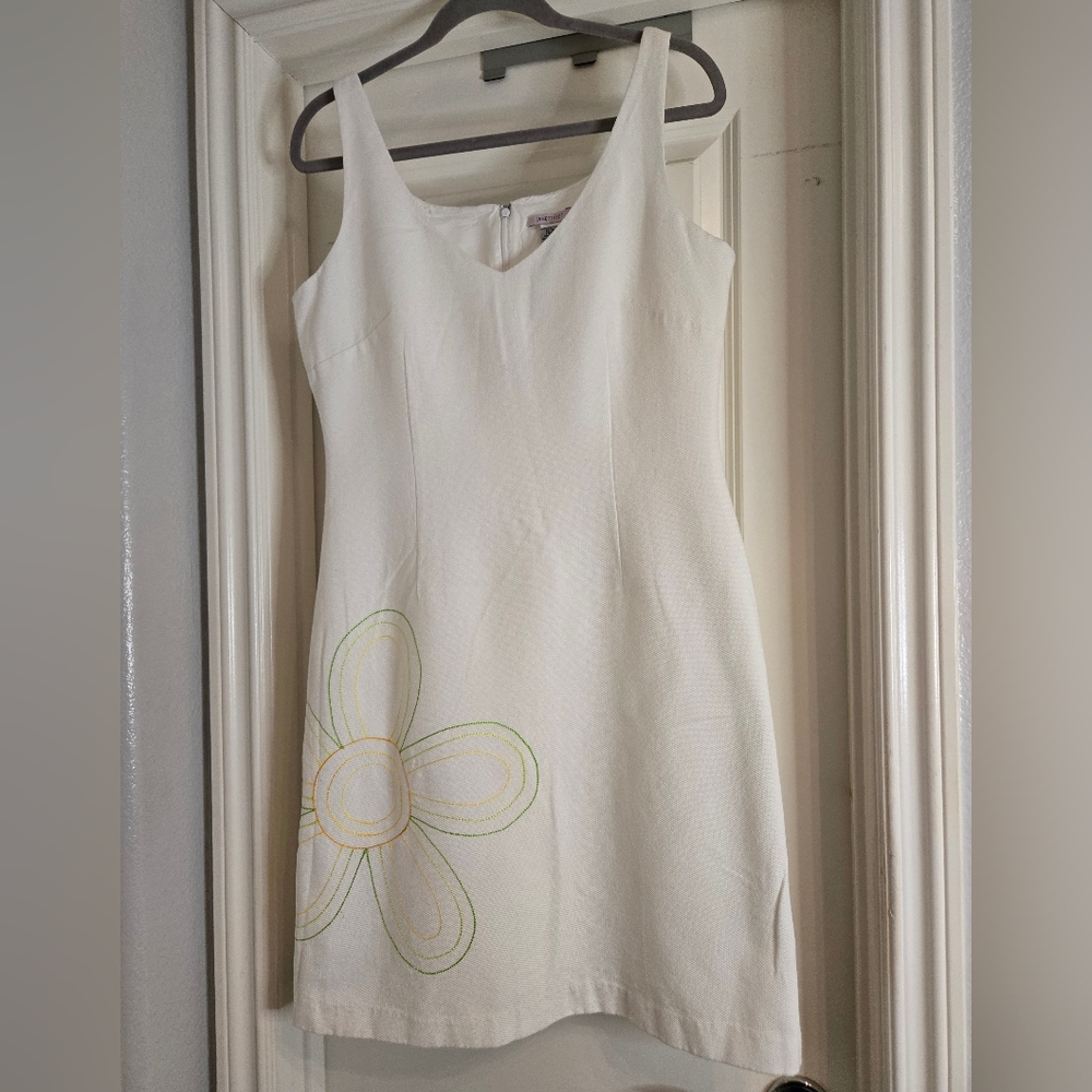Jane Street White Cotton Midi Dress | Floral Retro Bohemian | Size 8 |